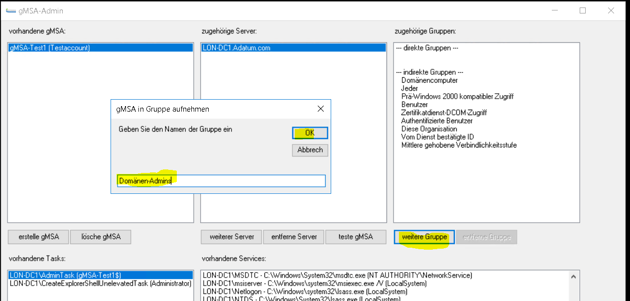 Group Managed Service Accounts mit einer GUI steuern: gMSA-Admin