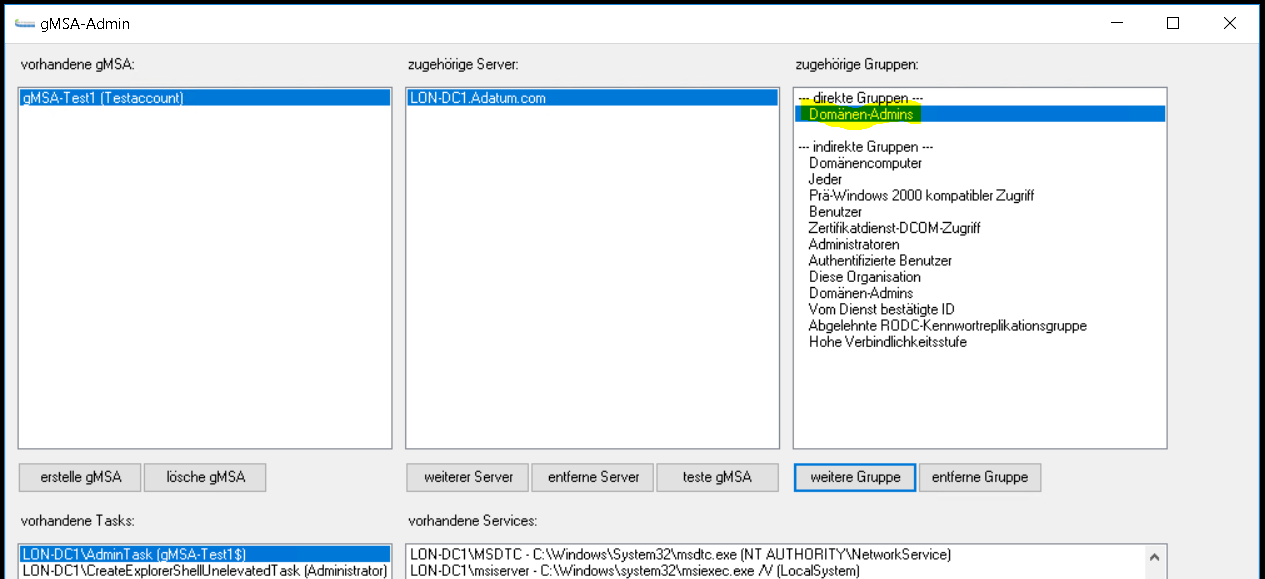 Group Managed Service Accounts mit einer GUI steuern: gMSA-Admin