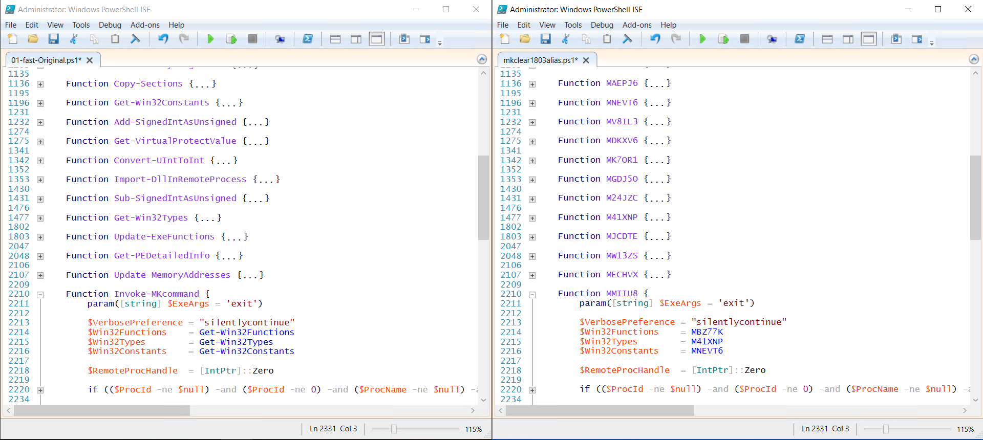 Die Mutation eines Schadcodes (mimikatz) vs. Windows 10 v1903