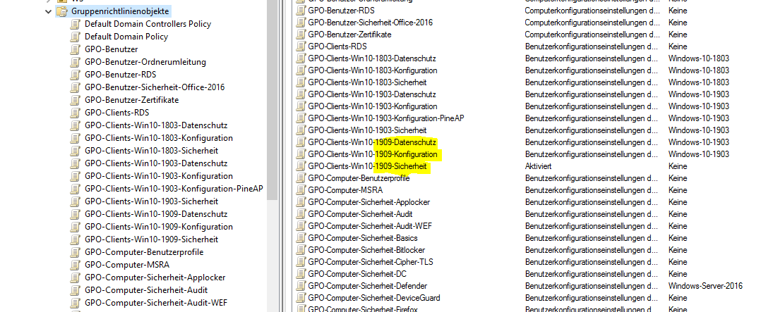 moderne GPO Versionierung am Beispiel von Windows 10 v1909