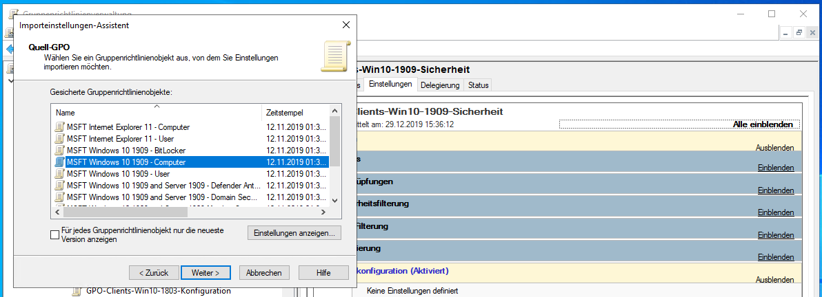 moderne GPO Versionierung am Beispiel von Windows 10 v1909