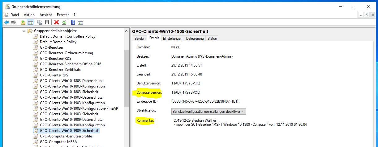 moderne GPO Versionierung am Beispiel von Windows 10 v1909