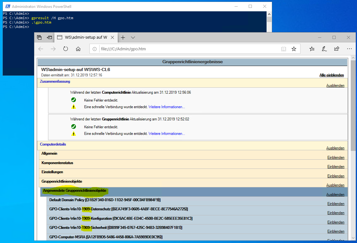 moderne GPO Versionierung am Beispiel von Windows 10 v1909
