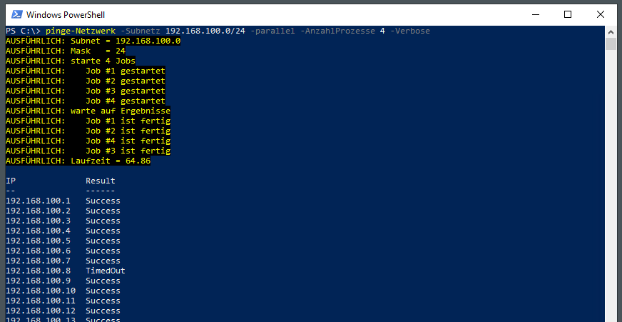 pinge-Netzwerk (PowerShell-Funktion)