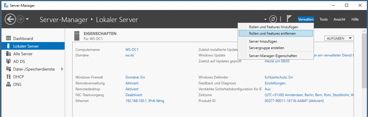 Serie „Migration auf Windows Server 2019“ – Migration des ersten Domain Controllers (WS-DC1)