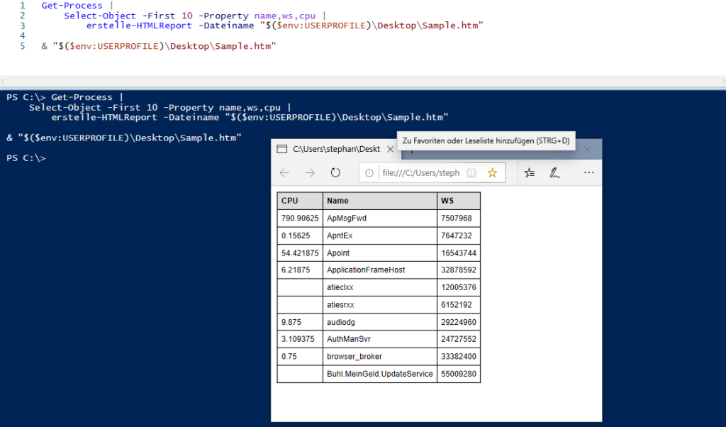 PowerShell-Funktion erstelle-HTMLReport