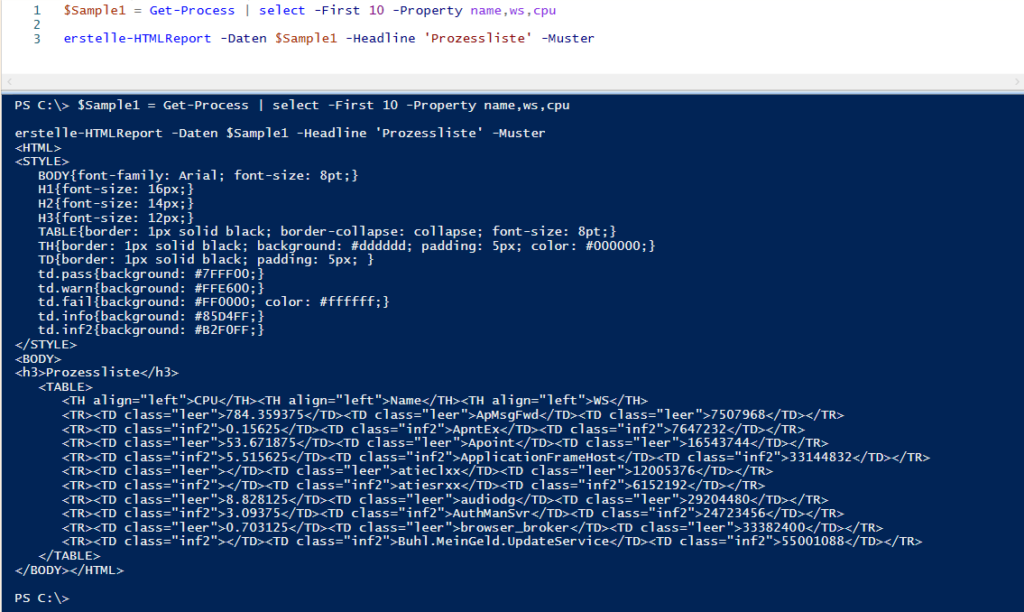 PowerShell-Funktion erstelle-HTMLReport