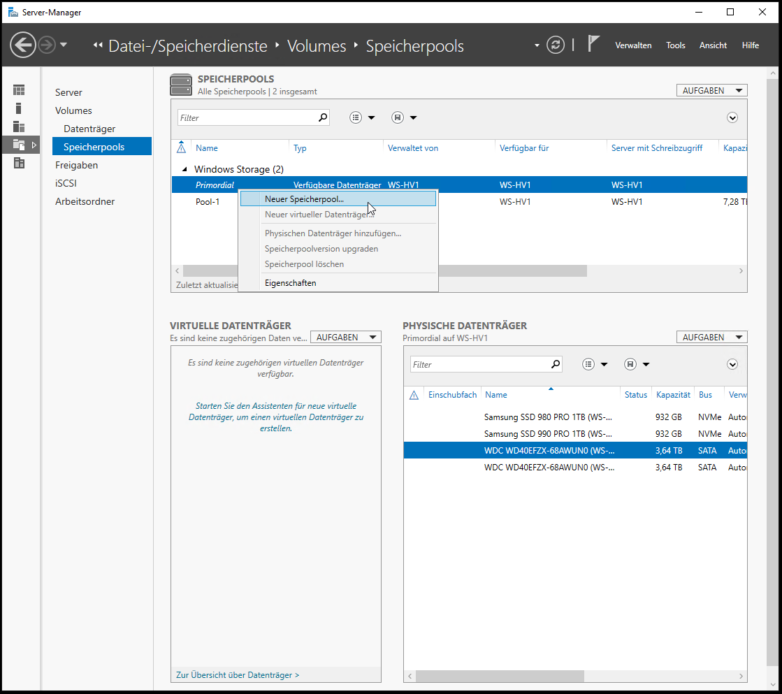Speicherpool mit Speicherebenen unter Windows Server 2022
