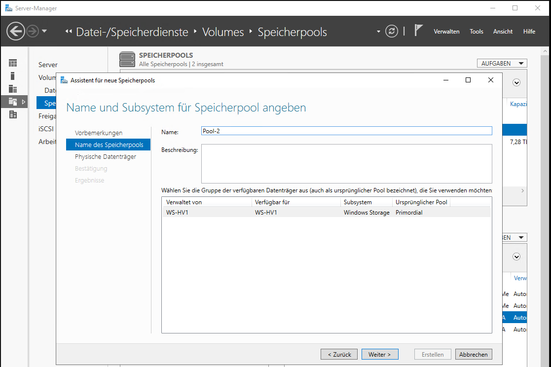 Speicherpool mit Speicherebenen unter Windows Server 2022