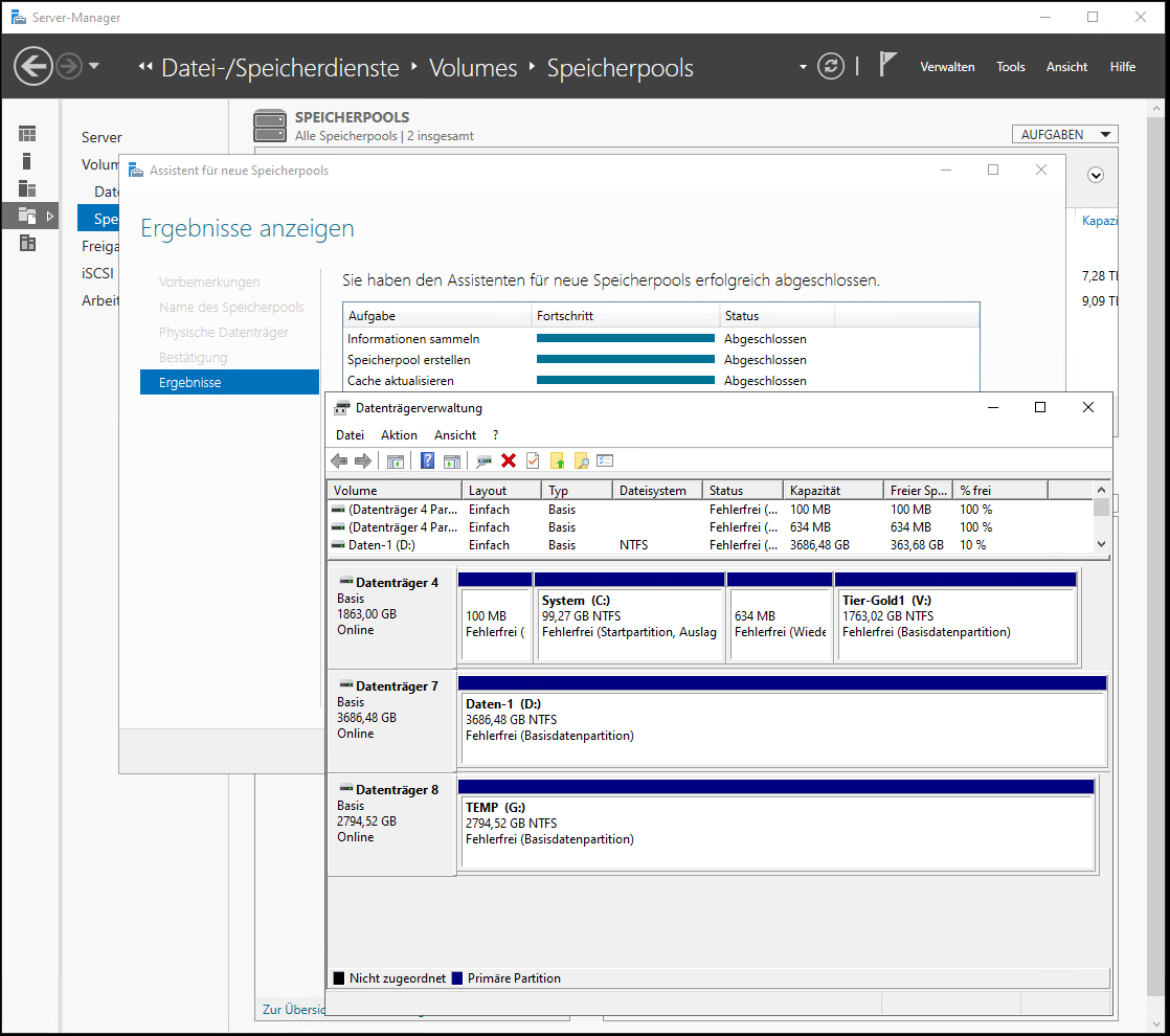 Speicherpool mit Speicherebenen unter Windows Server 2022