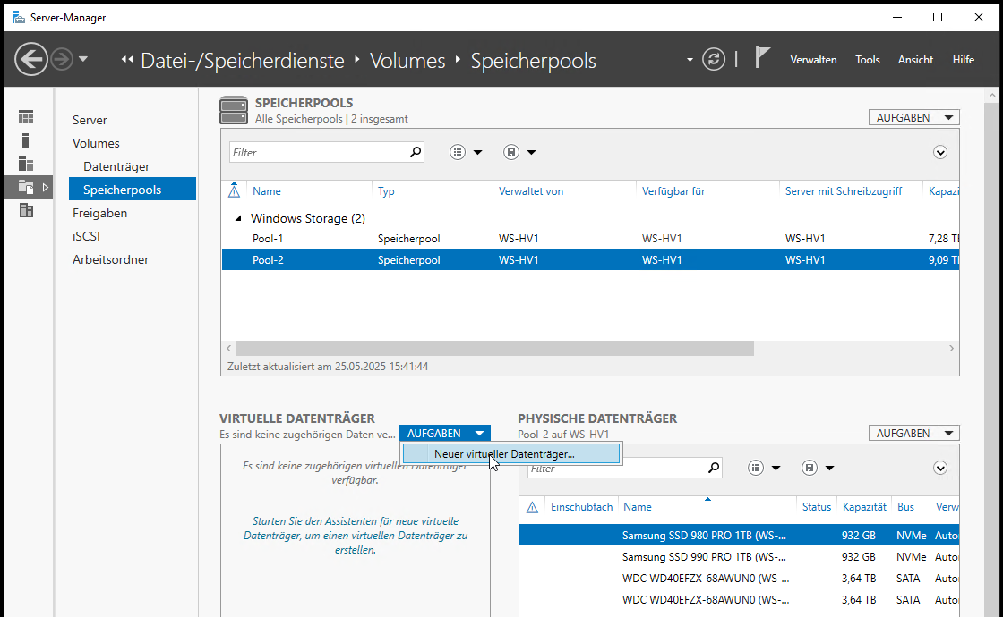 Speicherpool mit Speicherebenen unter Windows Server 2022