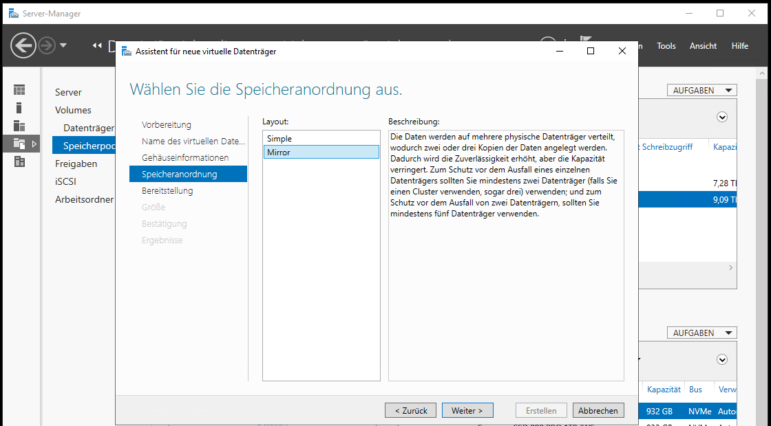 Speicherpool mit Speicherebenen unter Windows Server 2022