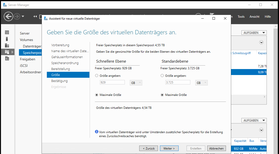 Speicherpool mit Speicherebenen unter Windows Server 2022