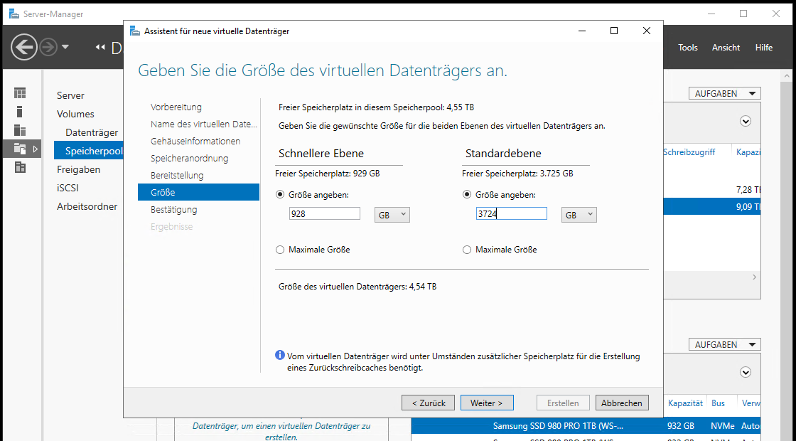 Speicherpool mit Speicherebenen unter Windows Server 2022