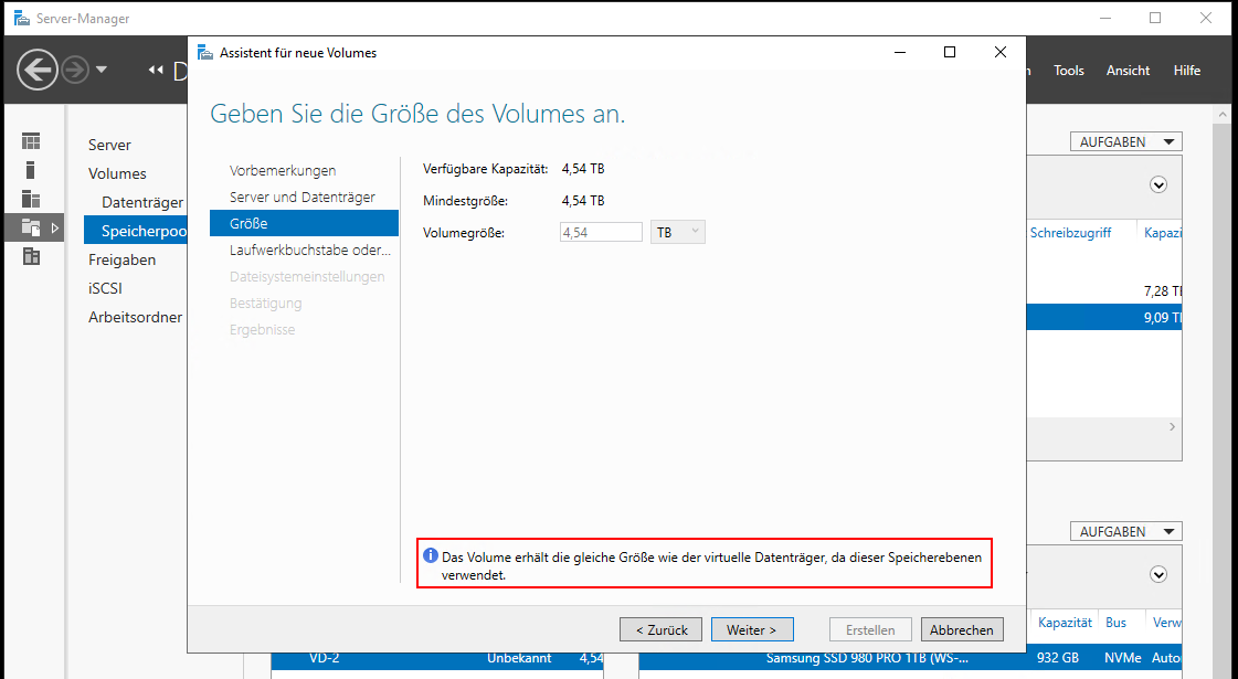 Speicherpool mit Speicherebenen unter Windows Server 2022