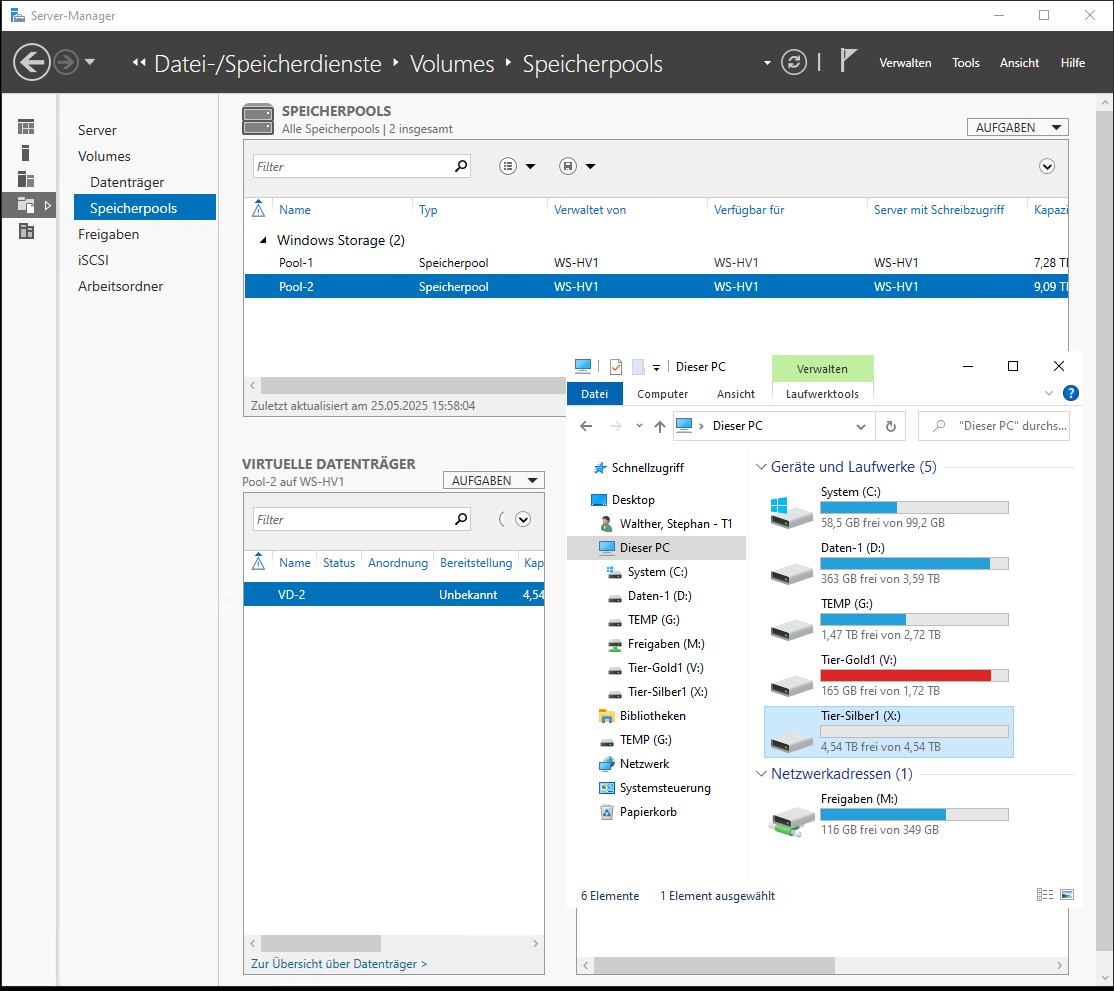 Speicherpool mit Speicherebenen unter Windows Server 2022