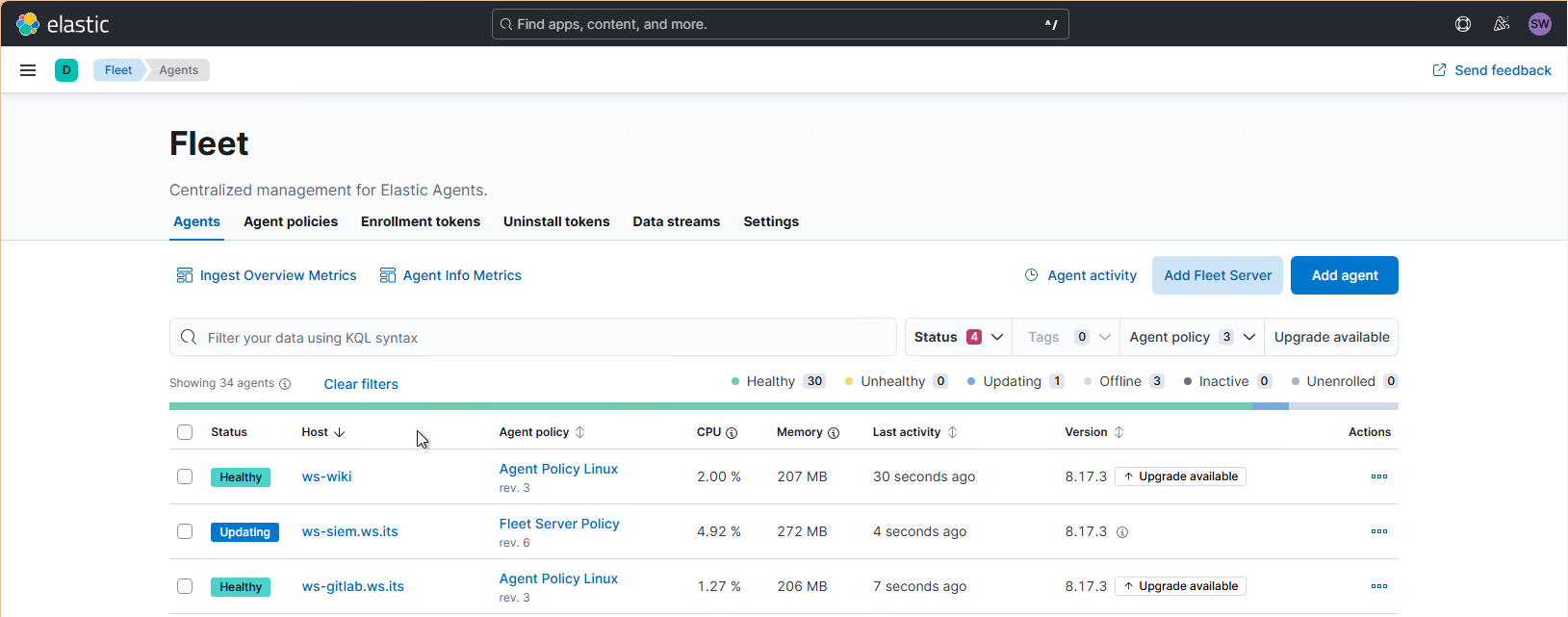 Elastic SIEM - Update der Agents und des Servers