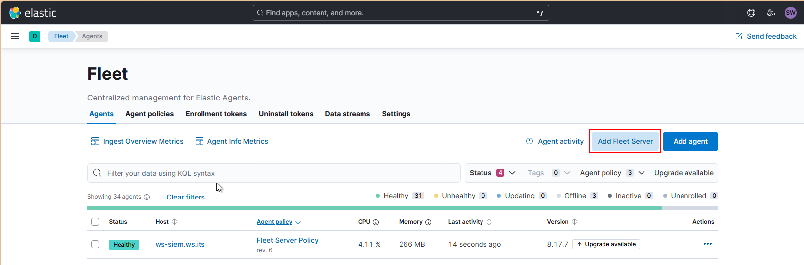 Elastic SIEM - Update der Agents und des Servers