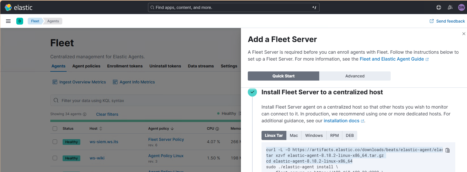 Elastic SIEM - Update der Agents und des Servers