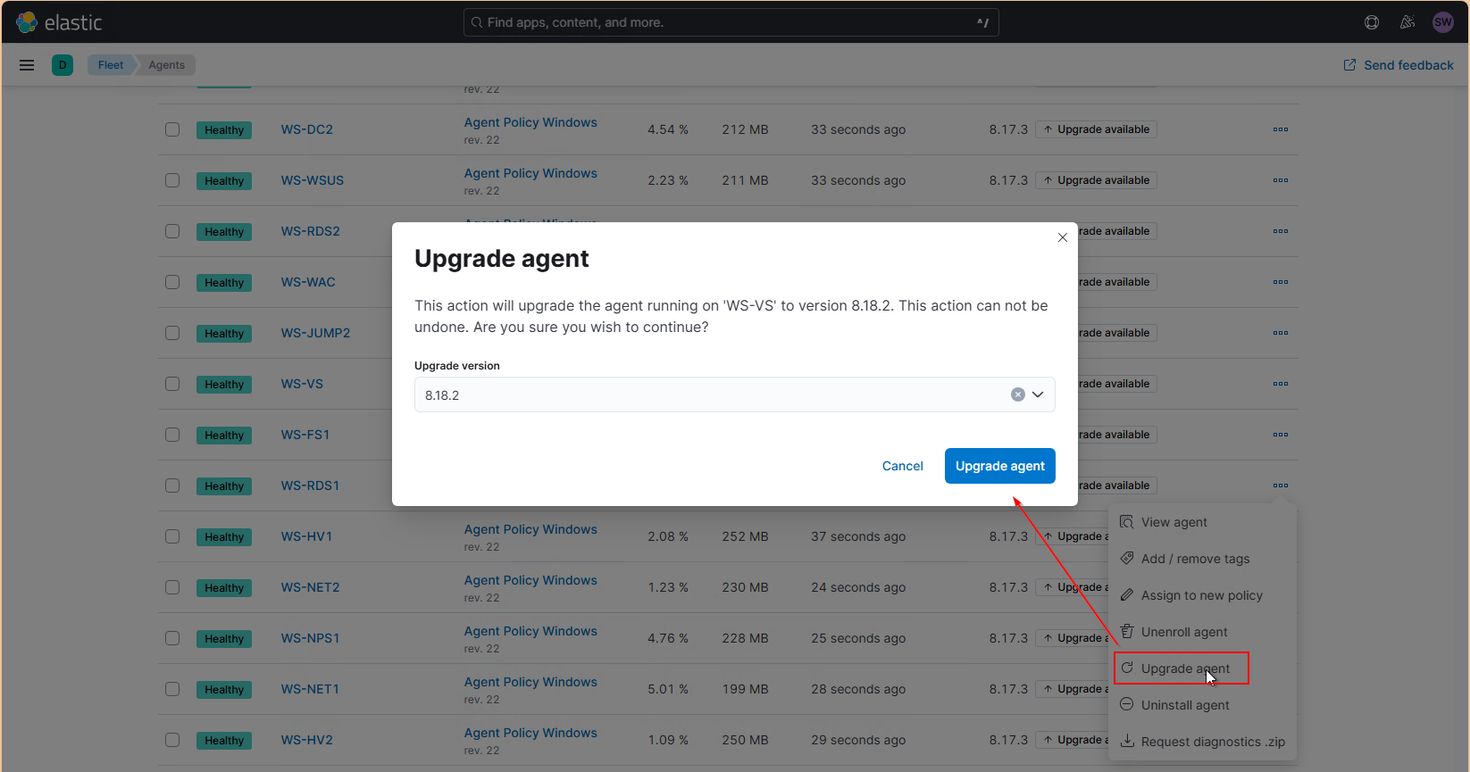 Elastic SIEM - Update der Agents und des Servers