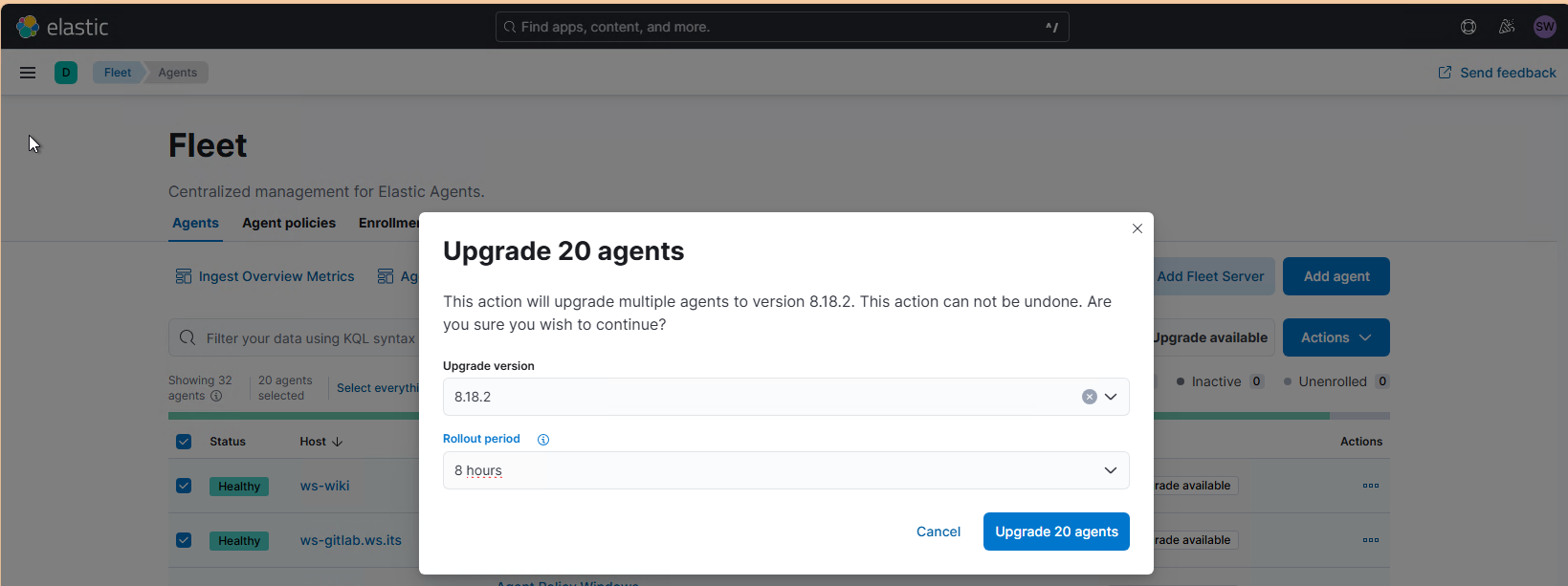 Elastic SIEM - Update der Agents und des Servers